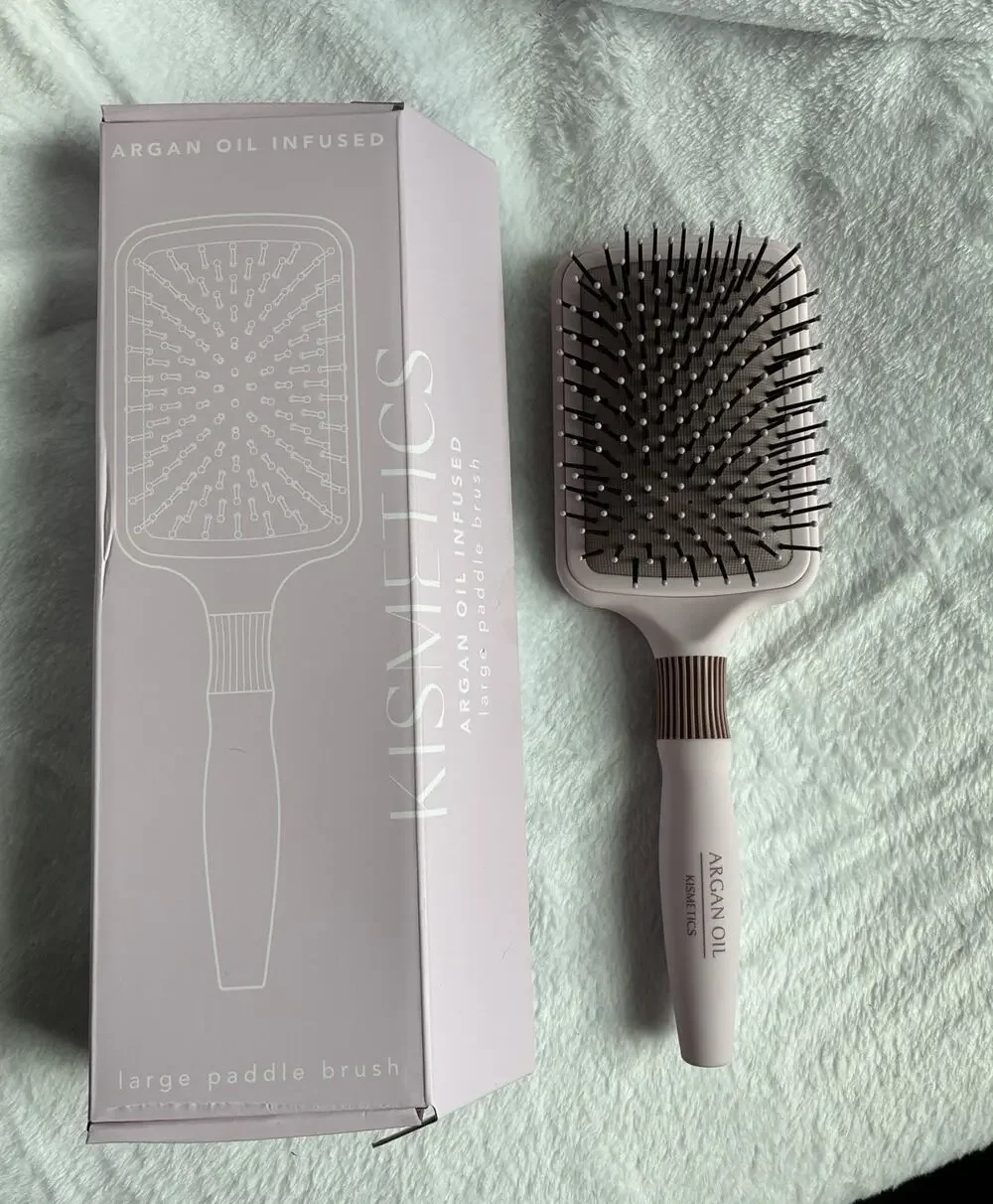 KISMETICS Argan Oil Infused Large Paddle Brush Pink Soft Pins Non-slip Grip